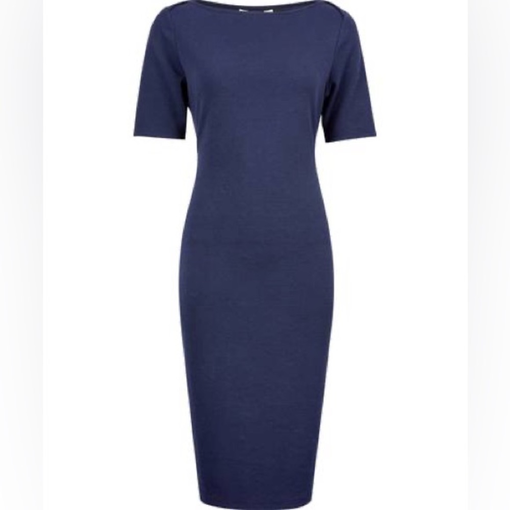 Dorothy Perkins Women's Navy Slash Neck Textured Bodycon Dress